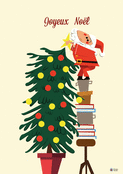 P&egrave;re No&euml;l en &eacute;quilibre sur des livres amusants